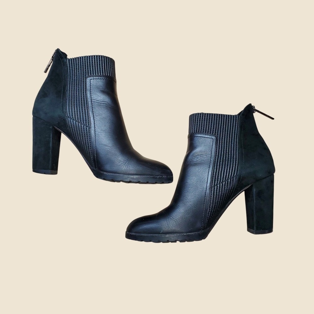 Donald J Pliner Women Black Leather Suede Chelsea Block Heel Ankle Boots 7.5M